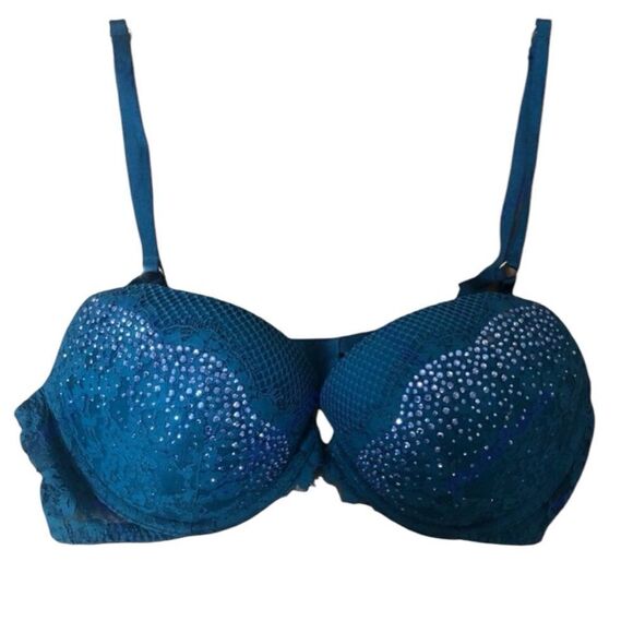 Victoria’s SecrerTeal Blue Rhinestone Sparkly Bra 36C - Picture 1 of 5